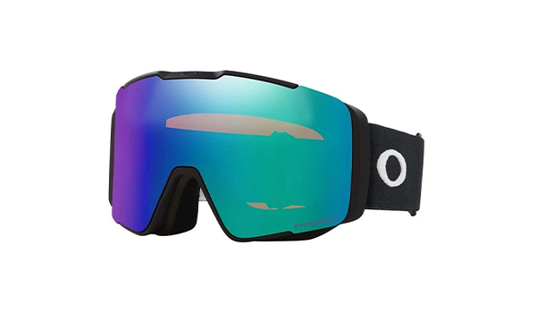 Oakley Line Miner Pro medium-sized ski goggles with a band with blue-green lens.