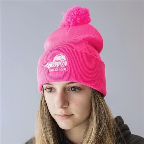 Ski Like A Girl Embroidered Pom-Pom Hat